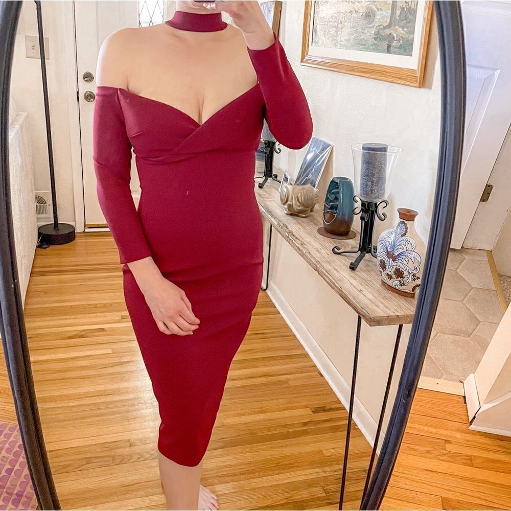 Alexis X FWRD Nimah Off The Shoulder Cocktail Dress in Burgundy